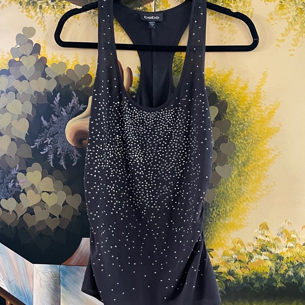 Bebe Black Sleeveless Top with Sparkling Accents